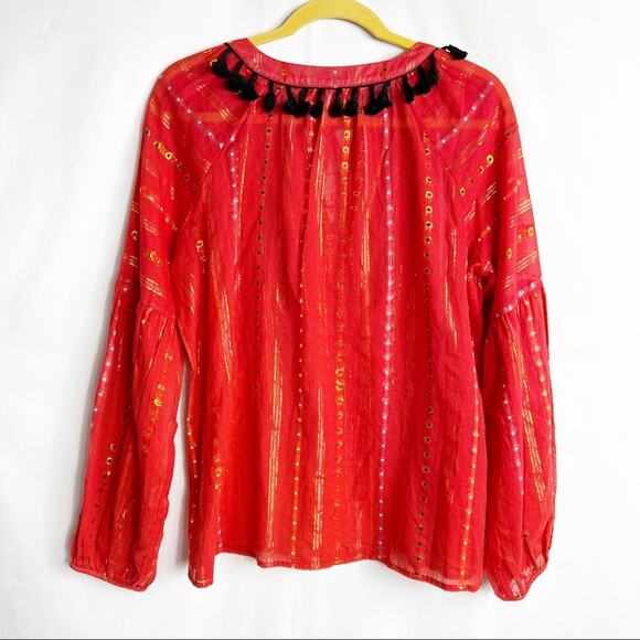 BELLE VERE Red Romaine Blouse with Tassels NWT in Small - Picture 7 of 7